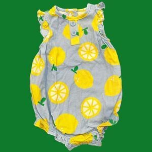 Carter's Baby Girl Romper Size 6 Mo Yellow Lemons Blue Soft Cotton